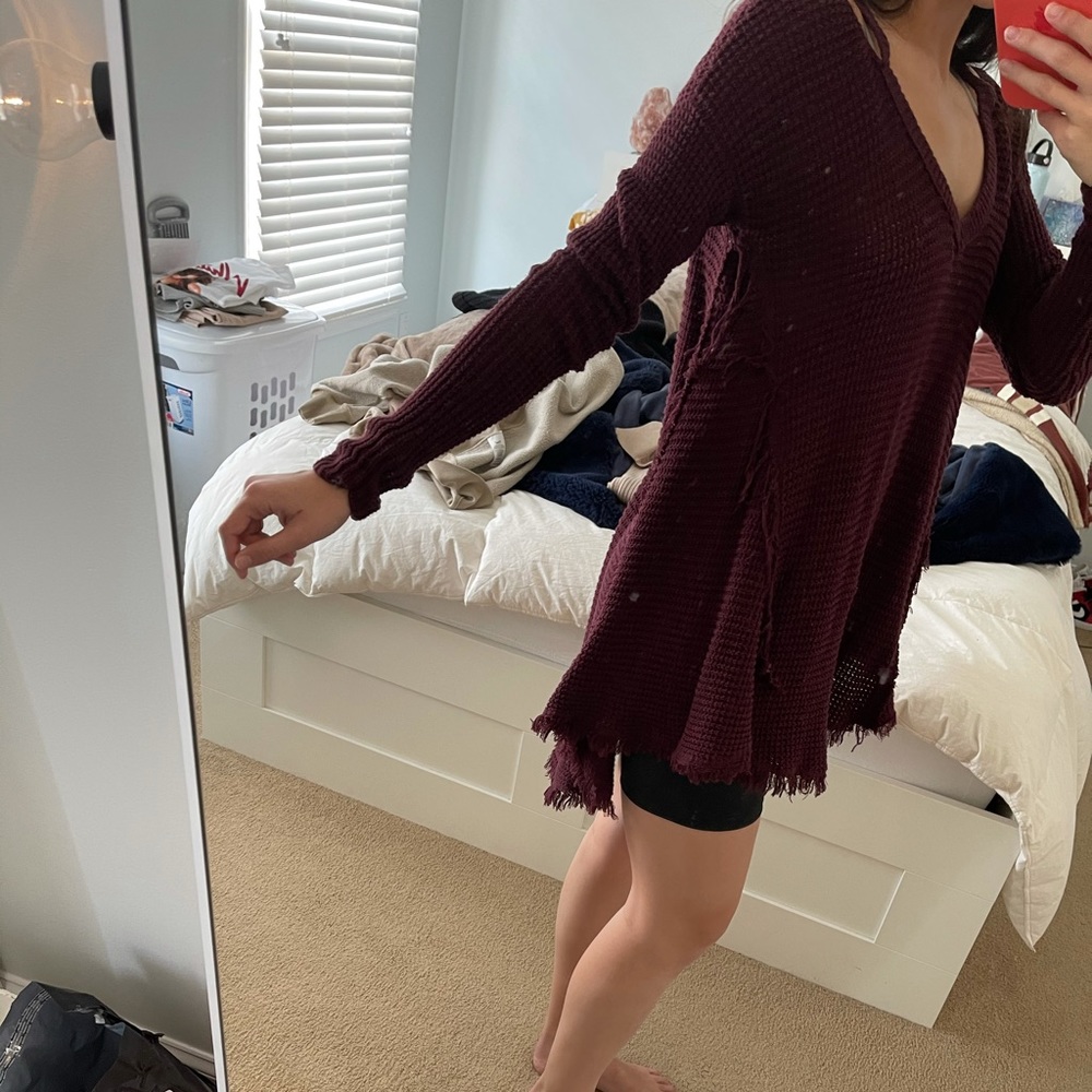 Free People Deep purple, open shoulder, sweater